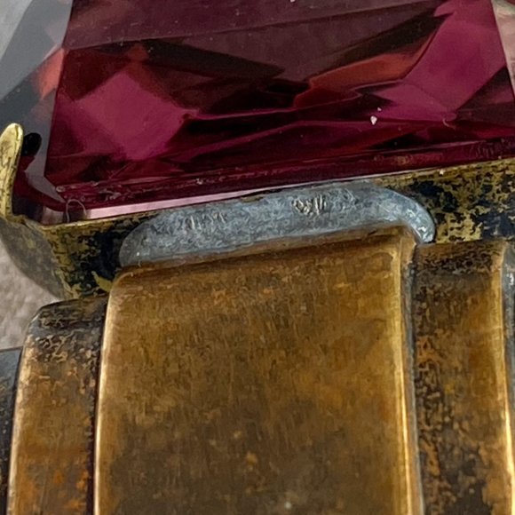 Art Deco Revival Large Amethyst & Brass Brooch - Picture 3 of 5